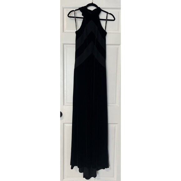 Vintage Velvet Maxi Dress Women 8 Black Halter Stripe Goth Vampy HOCO Prom - Picture 2 of 7